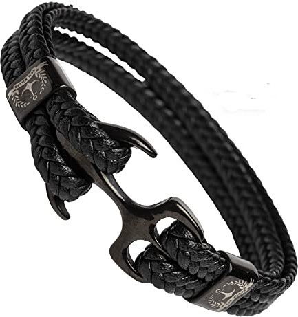Tom Miller® Bracelet Ancre Homme Noir en Cuir de haute qualité Cadeau pour Hommes, CM, Cuir