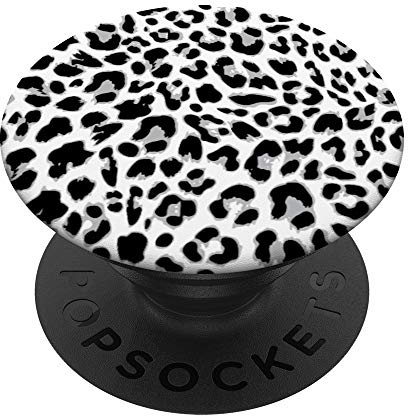 PopSockets Cell Phone Button Pop Out Holder Black & White Leopard Print PopSockets PopGrip: Swappable Grip for Phones & Tablets