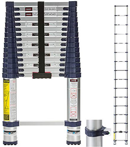 Xtend & Climb 785P+ 15 1/2 Ft Professional Series Heavy-Duty Double Over-Molded Feet Angled Thumb Release True Telescoping Technology Adjustable Ladder