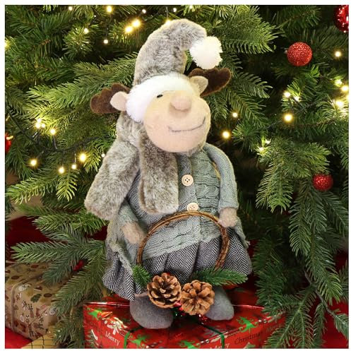 com-four® Renna natalizia - figura di alce invernale come supporto decorativo - simpatica decorazione natalizia come decorazione della stanza - decorazione invernale con cappello a punta