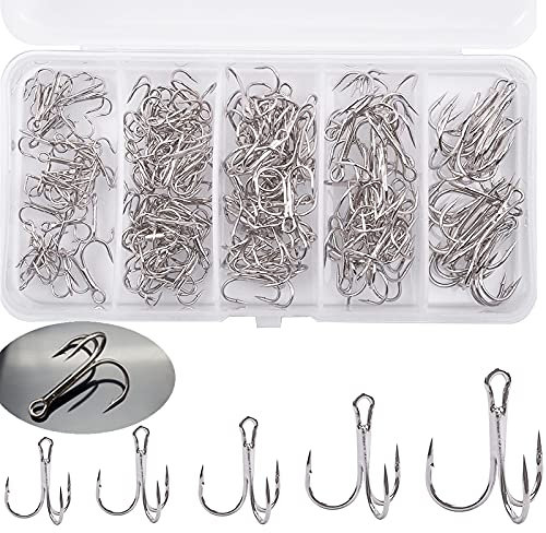 Drillingshaken Angeln Drillingshaken Set Angelhaken Kohlenstoffstahl Mit Widerhaken für Salzwasserfischen Gemischt Angelhaken Kohlenstoffstahl Treble Angelhaken Nr 2 4 6 8 10 mit Silber 50 Stück