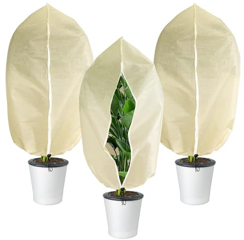 GIONAR 3 Stück Winterschutz für Pflanzen, Frostschutz Kübelpflanzensack Groß für kübelpflanzen mit Reißverschluss Zugband 100X80 cm
