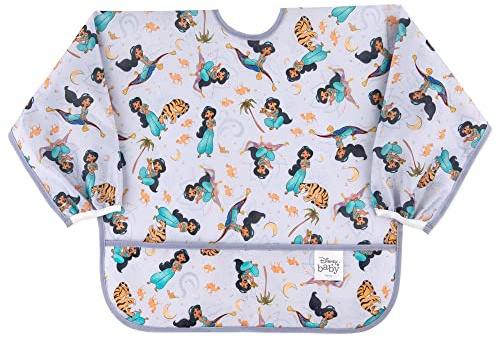 Bumkins Disney Sleeved Bib for Girl or Boy, Baby and Toddler for 6-24 Mos, Essential Must Have for Eating, Feeding, Baby Led Weaning Supplies, Long Sleeve Mess Saving Food Catcher, Jasmine