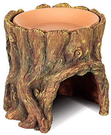 REPTIZOO Reptile Hide Cave Resin Moisture Keeping Reptile Cave with Clay Water Basin Humidifying Help Shedding for Leopard Gecko