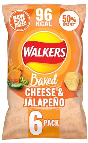 Walkers Oven Baked Cheese & Jalepeno Crisps 6 X 22g, Yellow