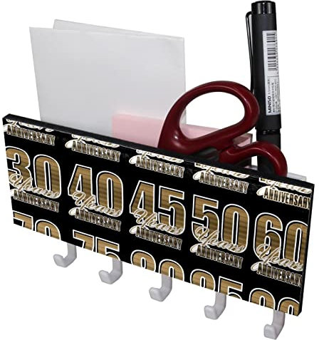 Goldener Jahrestag Embleme Schlüsselhalter Wand Modern Kunststoff Briefhalter mit 5 Haken Selbstklebend für Eingang, Schlammzimmer, Flur, Küche, Büro