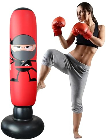 Boxsack Aufblasbarer 160cm, LncBoc Freistehende Boxtasche Aufblasbarer, Freistehender Kickboxsäcke Boxposten, Kicking Punching Bag für die Ausbildung MMA Muay Thai Fitness Stressabbau