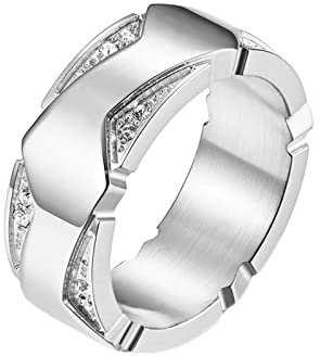 ANAZOZ Ringe Damen Edelstahl, Herren Ringe Mit Gravur Verlobungsring größe 67 Bandring Daumen 8.7mm mit Zirkonia Poliert