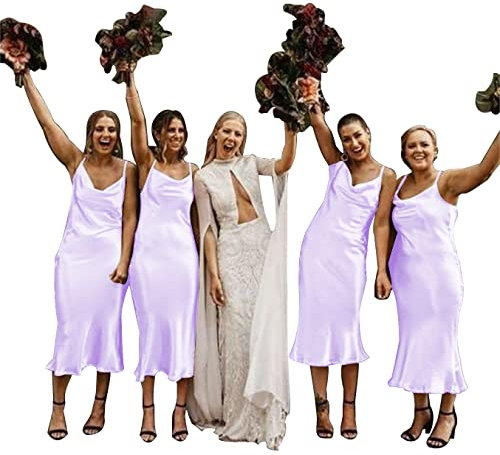 Vestido de dama de honor de boda, sin mangas, hombros descubiertos, elegante, mini tirantes delgados, línea A, vestidos de dama de honor para mujer, Lila, 48