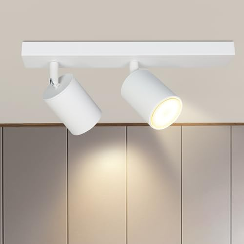 ZMH Deckenleuchte Weiß Deckenstrahler 2 flammig Deckenlampe 350° Schwenkbar | Deckenspots Flur GU10 Modern Flurlampe Industrial Wandstrahler Spots für Wohnzimmer Schlafzimmer Küche - Ohne Leuchtmittel