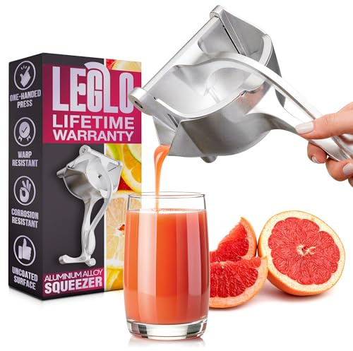Hand Juicer Squeezer with Ergonomic Heavy Duty Handle – 20 oz Bowl Aluminum Lemon Juicer with Pour Spout for Mess-Free Pouring - Manual Citrus Press for Lemon, Orange, Lime, Grapefruit, Pomegranate
