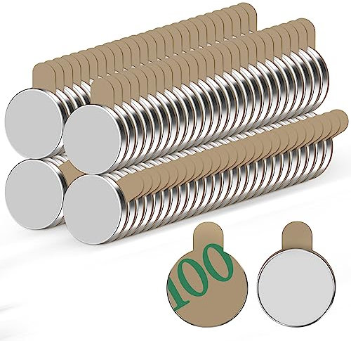 Jewan 100 Stück Neodym Magnete Extra Stark, 8x1mm Mini Selbstklebend, Klebemagnete Klein für Whiteboard, Kühlschrank, Fotos, Basteln