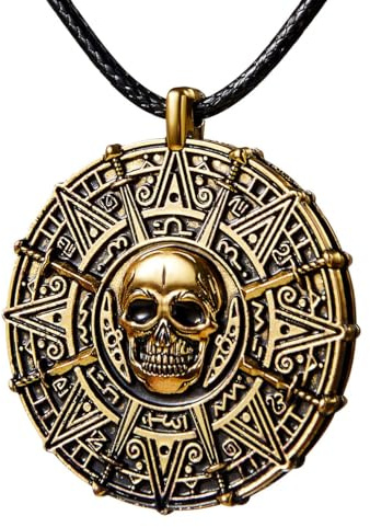Spooktacular Creations Halloween Pirate Coin Necklace Pirate Skull Necklace Accessories for Men Women Halloween Cosplay, Pirates Costume, Halloween Dress Up Party Favors