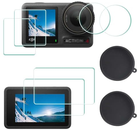 ULBTER Protector de pantalla para DJI OSMO Action 4 + tapa de lente de silicona [2+6 piezas], Cristal Templado de 0,3 mm de dureza 9H, antiarañazos, antihuellas