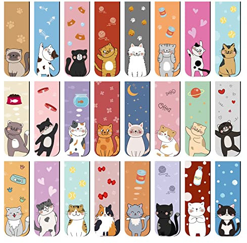 48 Magnetische Lesezeichen, 24 Stile Katzen Magnet Niedlich, Magnetische Seiten Markierungen Geschenk für Katzenliebhaber Lehrer Studenten Freunde