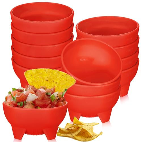 Maxcheck 12 Pcs Salsa Bowls for Party 4.5 Diameter, Plastic Mexican Salsa Bowls Guacamole Cute Chips and Food Serving Dish for Party Fiesta Chip Dish food Candy(Red)