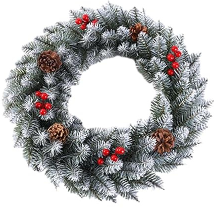 JISADER Ghirlanda di Natale, Ghirlanda di Natale, Esterno della Fattoria, Ghirlanda di Foglie Bianche per la Porta d'ingresso Decorazione Ghirlanda Natalizia, Diametro 50 cm