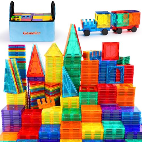 Gemmicc Baldosas Magnéticas, 126 PCS con Estuche de Almacenamiento, Juguete Educativo de Construcción Stem para Niños y Niñas de 3 a 9 Años, Gran Set con 2 Coches