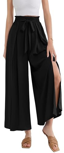 GRACE KARIN Damen Sommer Seite Split Wide Leg Hose Palazzo Hose mit Taschen Schwarz XL