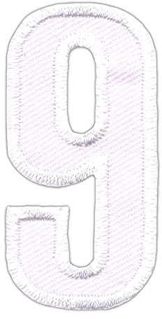 Ziffer 9 Weiß Aufnäher zum aufbügeln oder aufnähen Bügelbild Blume Aufbügler für Kleidung gestickter Bügelflicken Applikation Nummer Zahl Neun Patch Größe 2,5 x 5,0 cm
