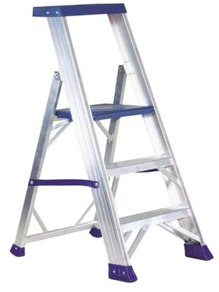 Svelt Scaletta Sgabello a gradini, in Alluminio con Guarda-Corpo, Piattaforma Maggiorata e Piedini Antiscivolo, Portata 150kg (3 Gradini)