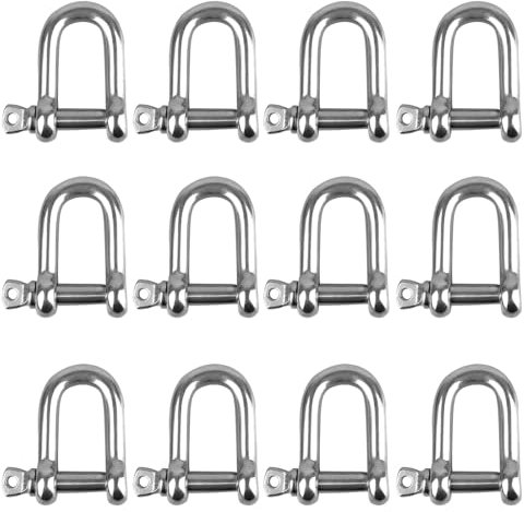GVPOELR Grillo a D, 12 pezzi Grillo di Ancoraggio, Grillo a D M4 in Acciaio Inox, Grillo a D in Acciaio Inox 304, Grillo Dritto a D, Portante Tipo D Grillo, per Catena di Cavi di Sartiame