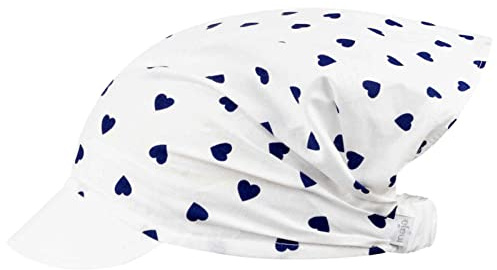 Smarilla Schirmmütze Mädchenmütze Sommermütze Kopftuch Baumwolle Punkte, Farbe: Weiß-Blau-Herzen, Größe: XL (54/56)