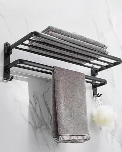 Porte Serviette Salle de Bain, Porte Serviette Murale, Porte Serviette sur Pied Accessoire Salle de Bain, Porte Serviette Salle de Bain sans Percage 60CM