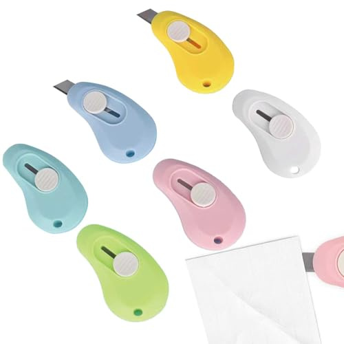 6 Stück Cuttermesser Klein,Mini Cuttermesser,Einziehbares Universalmesser Klein Cloud Utility Messer,Tragbares Mini-Cutter Einziehbares Universalmesser Schreibwaren Messer Für Pappe, Papier, Schachte