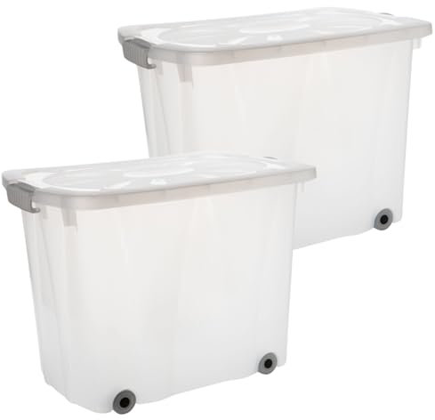 2 amis Lot de 2 boîtes de rangement avec couvercle - 60 l - Boîtes empilables en plastique - Caisses pratiques avec fermetures à clip, rabats