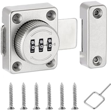 sourcing map Cabinet Combination Lock Twist Knob Keyless Lock 3-Digit Password Latch Lock for Small Door Cabinets Barn Door Bathroom Outdoor Garage Garden(Silver)