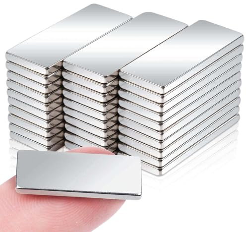 DGDUBRB 30Pcs Strong Neodymium Bar Whiteboard Magnets, Silver, 20mm x 8mm x 1.5mm, Rectangular, Multi-Use Fridge Magnets