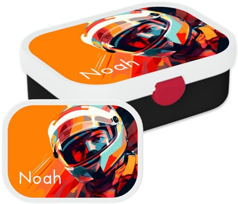 Mepal Personalisierte Brotdose mit Namen - Bento Lunchbox für Kinder - Rennwagen - Geeignet für bis zu 4 Butterbrote - BPA-frei & Spülmaschinenfest - 750 ml - Racer