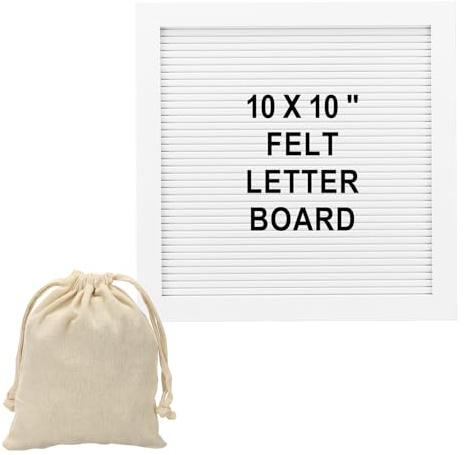 PATIKIL Felt Letter Board, 10x10Inches White Wooden Changeable Message Board with Storage Bag Stand for Kitchen Menu Classroom Farmhouse Decor Notes, Black