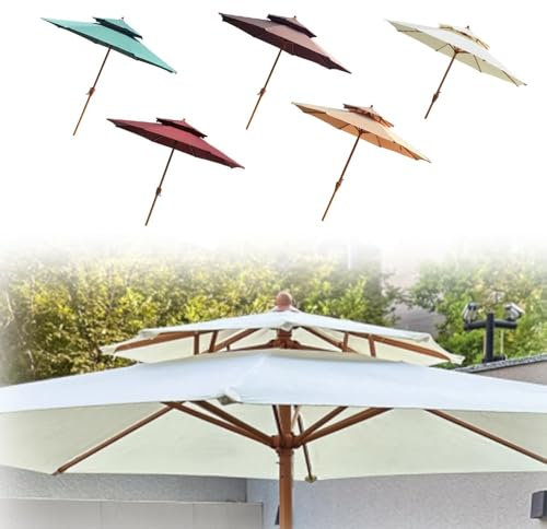 RTVGNSZSJL Parasol De Terrasse Extérieur pour Piscine/Jardin/Pelouse, 270cm Parasol De Plage avec 8 Baleines, Double Parasol Vert Parasol De Marché Étanche(Beige)