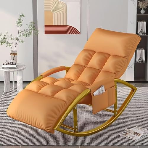 ZFGOJNBH Freizeit-Schaukelstuhl- und Fußhocker-Set, moderner Schaukelstuhl mit weichem Kissen für das Schlafzimmer, atmungsaktiver Arc-Schaukelstuhl für das Wohnzimmer, Bequeme Armlehnen-Gartenliege