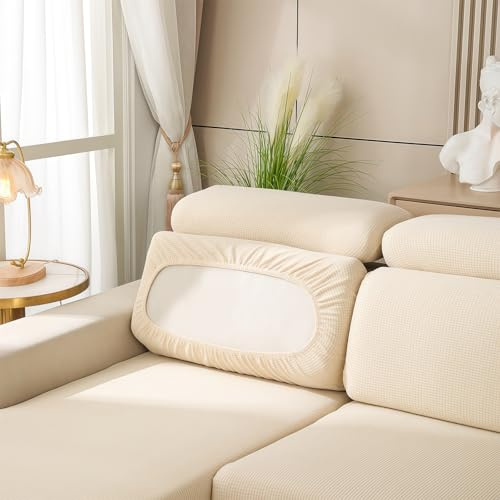 AMFUN Beige Funda de Cojín para Sofá, Asiento Sofa Elástico Cojn Ajustable, Funda De Cojín Separado Antideslizante, Repuesto para Protector de Muebles (Ancho 45-65 cm, Longitud 95-120 cm)