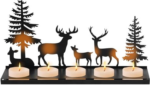 Gucass Corona de Adviento moderna, corona de Adviento alargada, color negro, para velas de té de 4 cm, corona de Adviento, velas de metal, portavelas de Navidad, para decoración de Navidad y