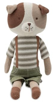 Jollein Kuscheltier Hund Mick – Gestrickt – 30 cm – Stofftier mit Latzhose – Handwaschbar – Plüschtier Für Babys und Kinder – Handwaschbar – Geschenke zur Geburt – Babyspielzeug