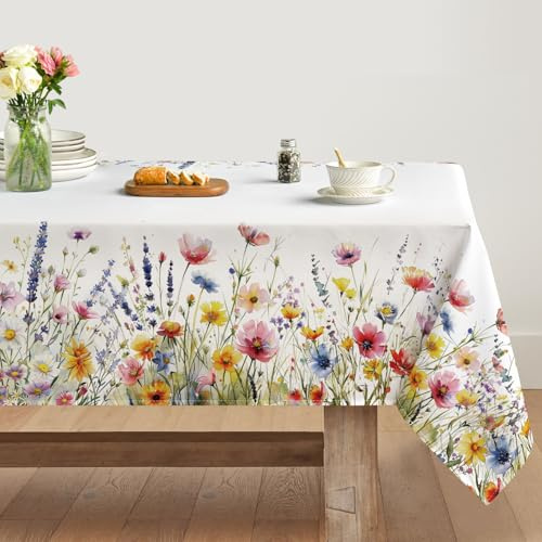 Artoid Mode Blumen Gräser Pflanzen Frühling Tischdecke 140x110 cm, Saisonnal Küche Tisch Dekoration Drinnen Urlaub Party Dekor