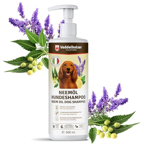 Veddelholzer 500 ml Natürliches Neemöl Hunde Shampoo sanfte Haut- & Fellpflege, lindert Juckreiz gegen Flöhe, Zecken & Milben, Rückfettend & Feuchtigkeitsspendend für EIN glänzendes Fell