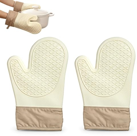 1 Par Gris Guantes para Horno, Silicona Resistente Manoplas Horno Antideslizantes, Guantes Horno Cocina, Hornear Cocinar Barbacoa Microondas, Impermeable y Flexible