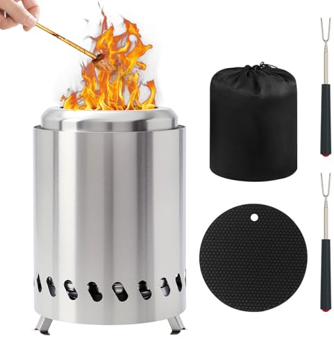 GAESHOW Rauchfreie Feuerschale mit Tasche, Tisch-Feuerschale mit Halterung aus Edelstahl, mit 2 Teleskop-Gabel und feuerfester Matte, für Camping, Grill, Terrasse, 15 x 20 cm