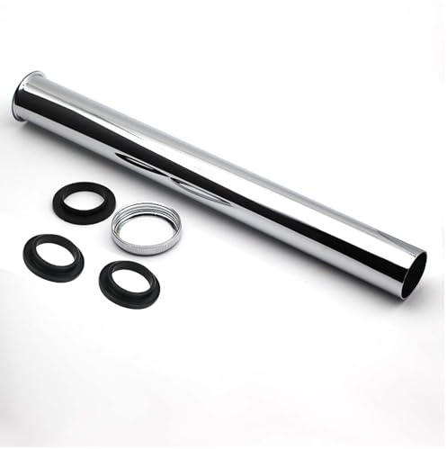 Tubo de Inmersión para Sifón Universal, 30CM Tubo de Extensión para Desagüe Sifón de Acero Inoxidable con Tuerca y 3 Anillos de Sellado Extensión de Desagüe de Tubos de Lavabo para Hogar Baño Cocina