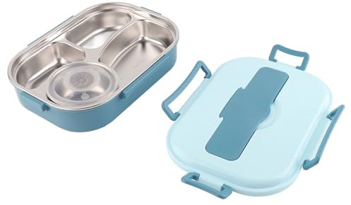Chiyyak Lunch Box in Acciaio Inossidabile, Contenitore per Alimenti a 4 Griglie con Cucchiaio e Bacchette, Strato D'acqua per la Conservazione del Calore, (Portapranzo a quattro scomparti con
