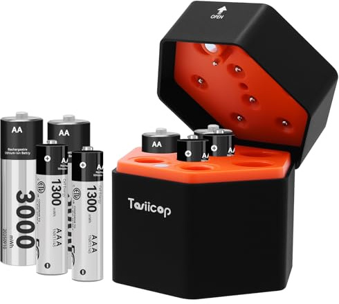 Tosiicop Wiederaufladbar Lithium Batterien AA/AAA mit Ladegerät, 1.5V 3000mWh 4 AA und 1300mWh 4 AAA Akkus Wiederaufladbar Hohe Kapazität Li-Ion Aufladbare Batterien 2.5 Stunden Schnellladung
