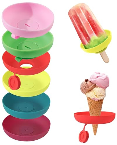 Ice Lolly Moulds Silicone, 6-Piece Ice Lolly Holder for Kids with Drip Catcher, Reusable Popsicle Holders for Summer Parties and Family Gatherings, Multi-Colour Silicone Ice Cream Drip Catchers