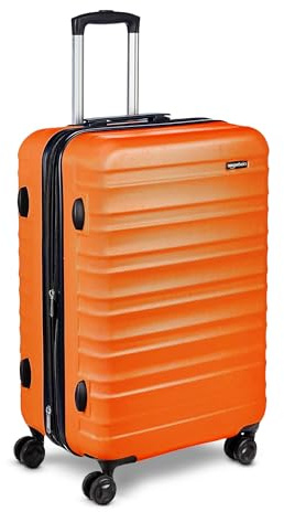 Amazon Basics Maleta Rígida Mediana - Equipaje de Viaje Extensible ABS con 4 Ruedas Dobles Giratorias - Resistente a Arañazos y Ligera - 68 x 45,1 x 28,6cm - Naranja Quemado