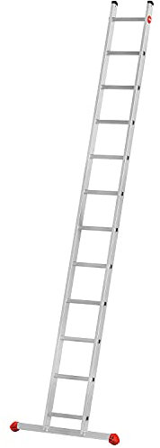 Hailo S60 ProfiStep UNO Anlegeleiter - Leiter 12 Sprossen - Alu Sprossenleiter mit 2 Tatzenfüßen - belastbar bis 150kg - Aluminium Leiter Made in Germany - Sprossen Anlegeleiter rostfrei - Silber