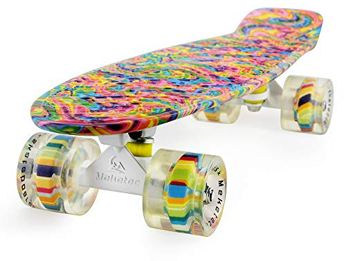 Skateboard Dog 22 inch Retro Mini Skateboards Kids Board for Boys Girl Youth Beginners Children Toddler Teenagers Adults 5 to 6 Year Old (Bending Color Lines)
